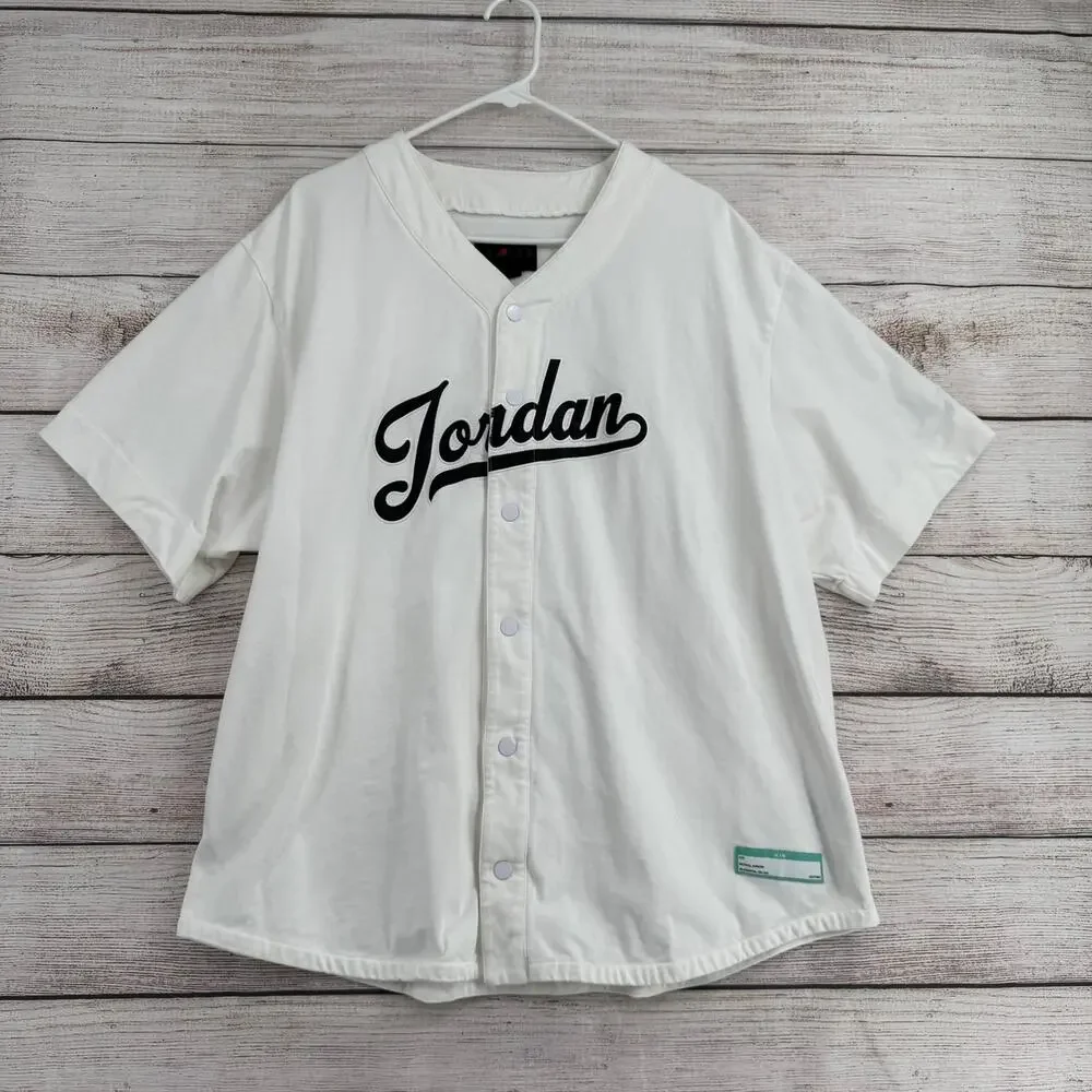 Jordan Flight MVP‎ Snap Down Embroidered Baseball Jersey Mens XL White Black